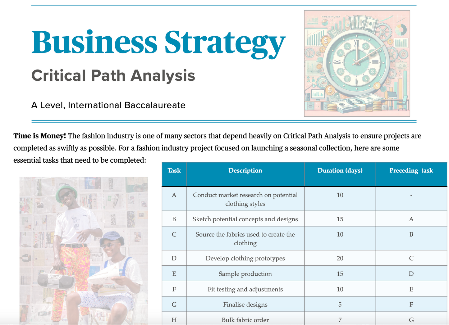 Critical Path Analysis Worksheet