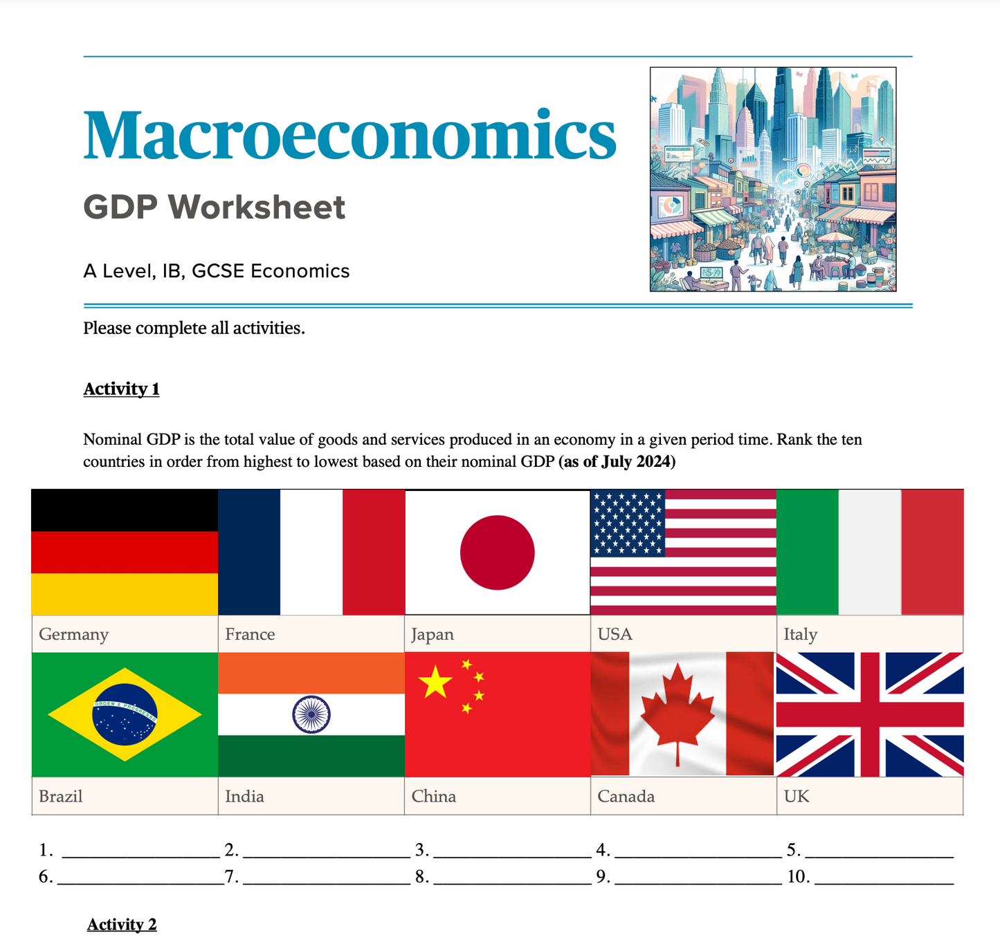 GDP and Economic Growth Worksheet