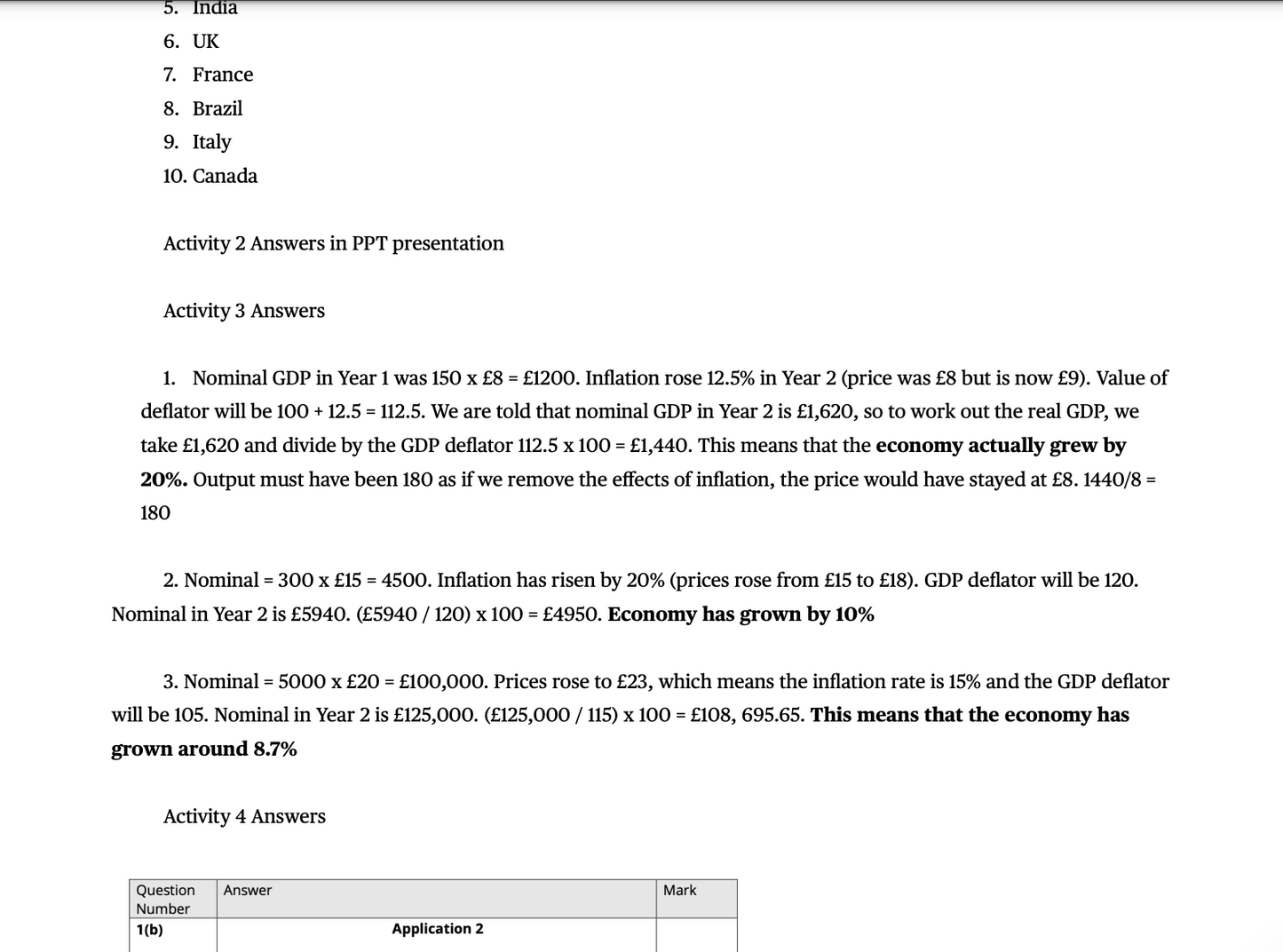 GDP and Economic Growth Worksheet